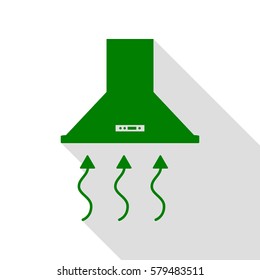 Exhaust hood. Range hood. Kitchen ventilation sign. Green icon with flat style shadow path.