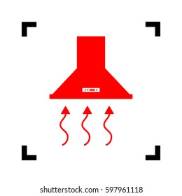 Exhaust hood. Range hood. Kitchen ventilation sign. Vector. Red icon inside black focus corners on white background. Isolated.