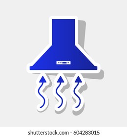 Exhaust hood. Range hood. Kitchen ventilation sign. Vector. New year bluish icon with outside stroke and gray shadow on light gray background.