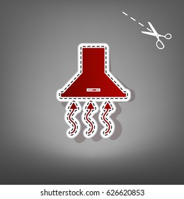 Exhaust hood. Range hood. Kitchen ventilation sign. Vector. Red icon with for applique from paper with shadow on gray background with scissors.