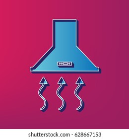 Exhaust hood. Range hood. Kitchen ventilation sign. Vector. Blue 3d printed icon on magenta background.