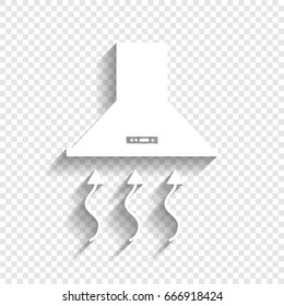 Exhaust hood. Range hood. Kitchen ventilation sign. Vector. White icon with soft shadow on transparent background.