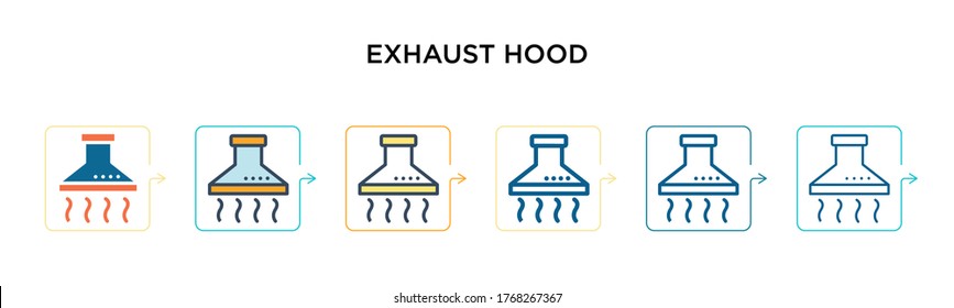 Exhaust hood vector icon in 6 different modern styles. Black, two colored exhaust hood icons designed in filled, outline, line and stroke style. Vector illustration can be used for web, mobile, ui