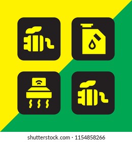 exhaust icon. 4 exhaust set with hood, diesel, tailpipe and exhaust pipe vector icons for web and mobile app