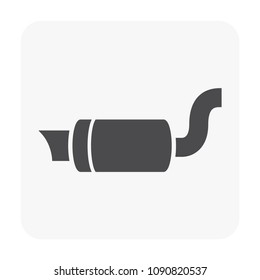 Exhaust or muffler vector icon. May called tail pipe. Auto part consist of tuning steel tube, silencer, resonator and headers for reduce noise, smoke outlet.  Accessory for automobile, motor, vehicle.