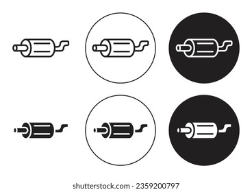 Juego de iconos de vector del silenciador de escape. Símbolo del tubo de escape negro para automóvil o motocicleta.