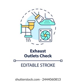 Las salidas de escape comprueban el icono de concepto multicolor. Examen del sistema HVAC. Eliminación de polvo. Ilustración de línea de forma redonda. Abstractas idea. Diseño gráfico. Fácil de usar en material promocional