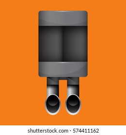 Exhaust pipe vector on a orange background. Muffler vector 