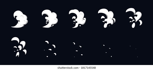 Exhaust smoke animation. Smoke animation. sprite sheet for games, cartoons, animations, videos. Vector illustration