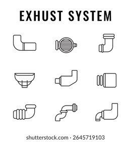 Exhaust System Components Line Icons Set pipe pipes