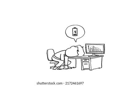 Exhaust Worker Losing His Energy. Concept Of Overworked. Cartoon Vector Illustration Design