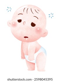 Exhausted Baby Illustration – Sleepy and Tired Expression

