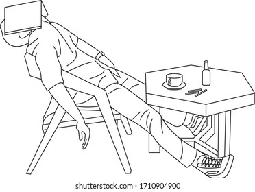 Exhausted and bored vector illustrator.  A man fell asleep when reading a book