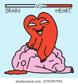 An Exhausted Brain Versus Energetic Heart Concept Cartoon Character illustration