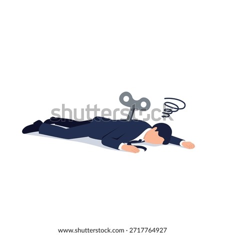 Exhausted Businessman Collapsing with a Wind-Up Key