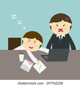 Exhausted businessman falling asleep at his office desk 
