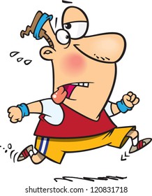 Exhausted Cartoon Man Running For Exercise
