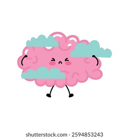 An exhausted, cartoon-style illustration of a pink brain.