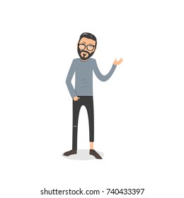 Exhausted and completely wiped out cartoon guy in casual clothes, gesturing. Vector illustration. Modern flat design.