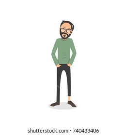 Exhausted and completely wiped out cartoon guy in casual clothes, gesturing. Vector illustration. Modern flat design.