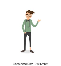 Exhausted and completely wiped out cartoon guy in casual clothes, gesturing. Vector illustration. Modern flat design.