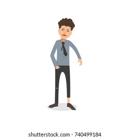 Exhausted and completely wiped out cartoon guy in casual clothes, gesturing. Vector illustration. Modern flat design.