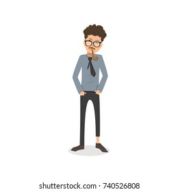 Exhausted and completely wiped out cartoon guy in casual clothes, gesturing. Vector illustration. Modern flat design.
