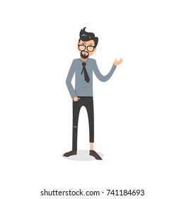 Exhausted and completely wiped out cartoon guy in casual clothes, gesturing. Vector illustration. Modern flat design.
