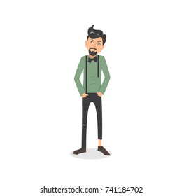 Exhausted and completely wiped out cartoon guy in casual clothes, gesturing. Vector illustration. Modern flat design.