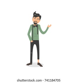 Exhausted and completely wiped out cartoon guy in casual clothes, gesturing. Vector illustration. Modern flat design.