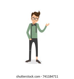Exhausted and completely wiped out cartoon guy in casual clothes, gesturing. Vector illustration. Modern flat design.