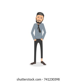 Exhausted and completely wiped out cartoon guy in casual clothes, gesturing. Vector illustration. Modern flat design.	
