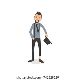 Exhausted and completely wiped out cartoon guy in casual clothes, gesturing. Vector illustration. Modern flat design.