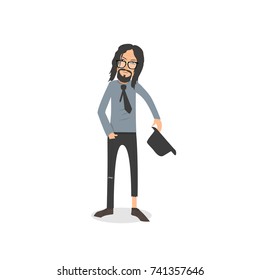Exhausted and completely wiped out cartoon guy in casual clothes, gesturing. Vector illustration. Modern flat design.	
