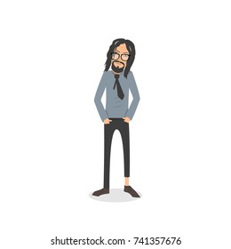 Exhausted and completely wiped out cartoon guy in casual clothes, gesturing. Vector illustration. Modern flat design.	
