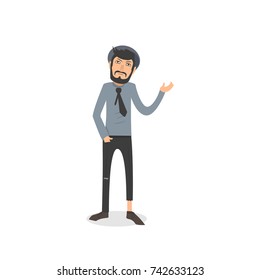 Exhausted and completely wiped out cartoon guy in casual clothes, gesturing. Vector illustration. Modern flat design.