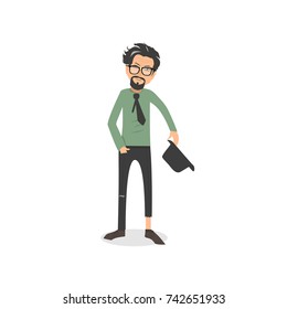 Exhausted and completely wiped out cartoon guy in casual clothes, gesturing. Vector illustration. Modern flat design.