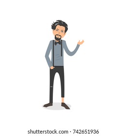 Exhausted and completely wiped out cartoon guy in casual clothes, gesturing. Vector illustration. Modern flat design.