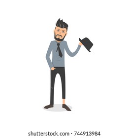 Exhausted and completely wiped out cartoon guy in casual clothes, gesturing. Vector illustration. Modern flat design.