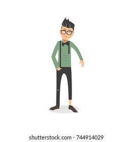 Exhausted and completely wiped out cartoon guy in casual clothes, gesturing. Vector illustration. Modern flat design.