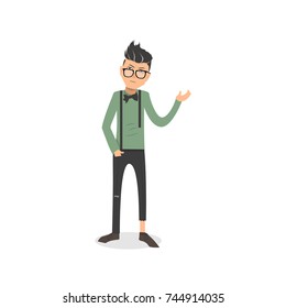 Exhausted and completely wiped out cartoon guy in casual clothes, gesturing. Vector illustration. Modern flat design.