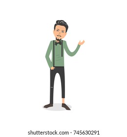Exhausted and completely wiped out cartoon guy in casual clothes, gesturing. Vector illustration. Modern flat design.