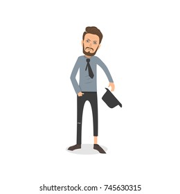 Exhausted and completely wiped out cartoon guy in casual clothes, gesturing. Vector illustration. Modern flat design.