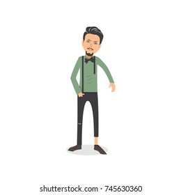 Exhausted and completely wiped out cartoon guy in casual clothes, gesturing. Vector illustration. Modern flat design.