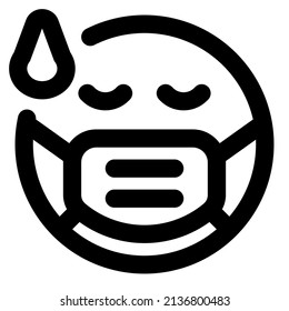Exhausted emoji expression while wearing the mask