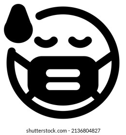 Expresión emoji agotada mientras se usa la máscara