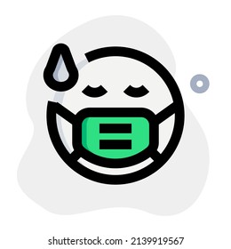 Exhausted emoji expression while wearing the mask