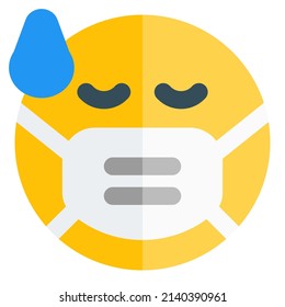 Exhausted emoji expression while wearing the mask