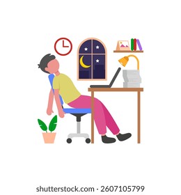 Exhausted Evening Work Recovery Flat Vector Illustration