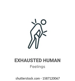 Exhausted Human Outline Vector Icon. Thin Line Black Exhausted Human Icon, Flat Vector Simple Element Illustration From Editable Feelings Concept Isolated On White Background